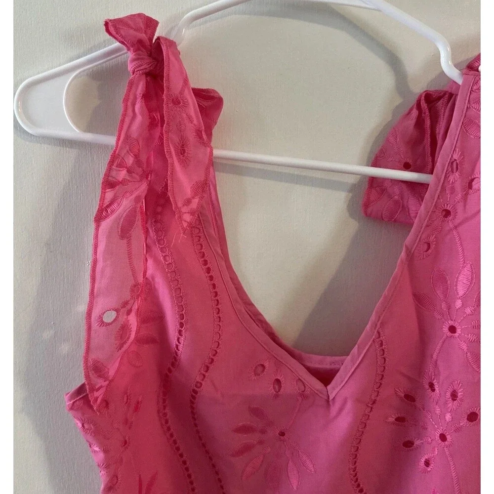 Women's Medium Ruffle Babydoll Tank Top Pink‎ Bow Coquette Romantic Y2K